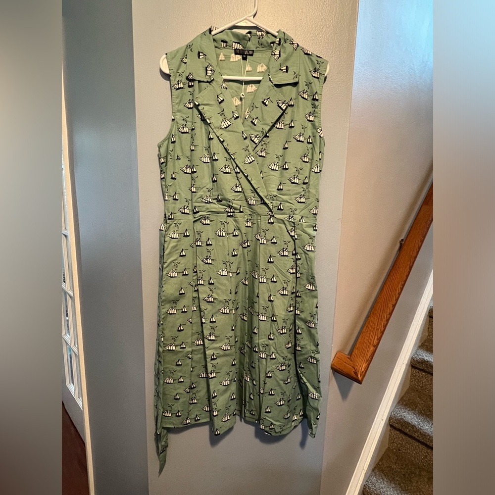 ModCloth green sailing print dress size 16